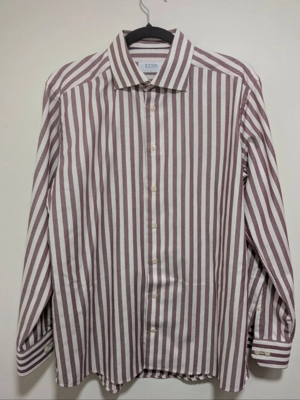 Eton | Striped Twill Slim Fit Dress Shirt In Maroon White